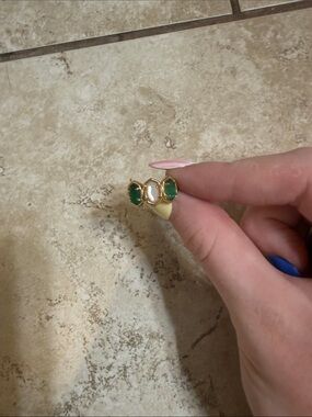 Kendra Scott Gold Tone Ring with Green and White Stones